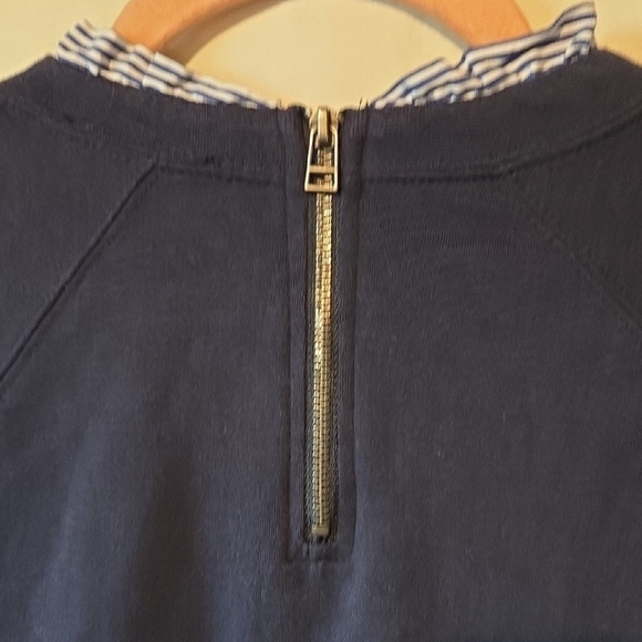 Carolina Belle Navy Top with Blue Striped Ruffled Sleeve And Collar Womens Small - Picture 6 of 9